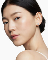 Sculpted Cable Stud Earrings in Sterling Silver with Diamonds, 8mm